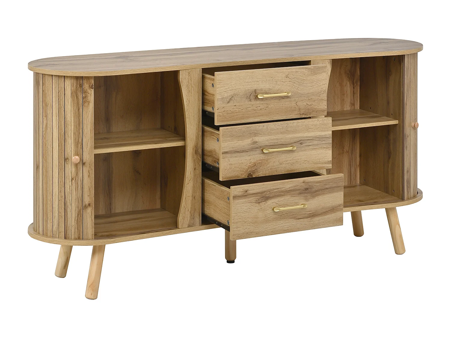 3-delige woonkamerset - salontafel + tv-meubel + dressoir - met deuren en lades - MDF - naturel