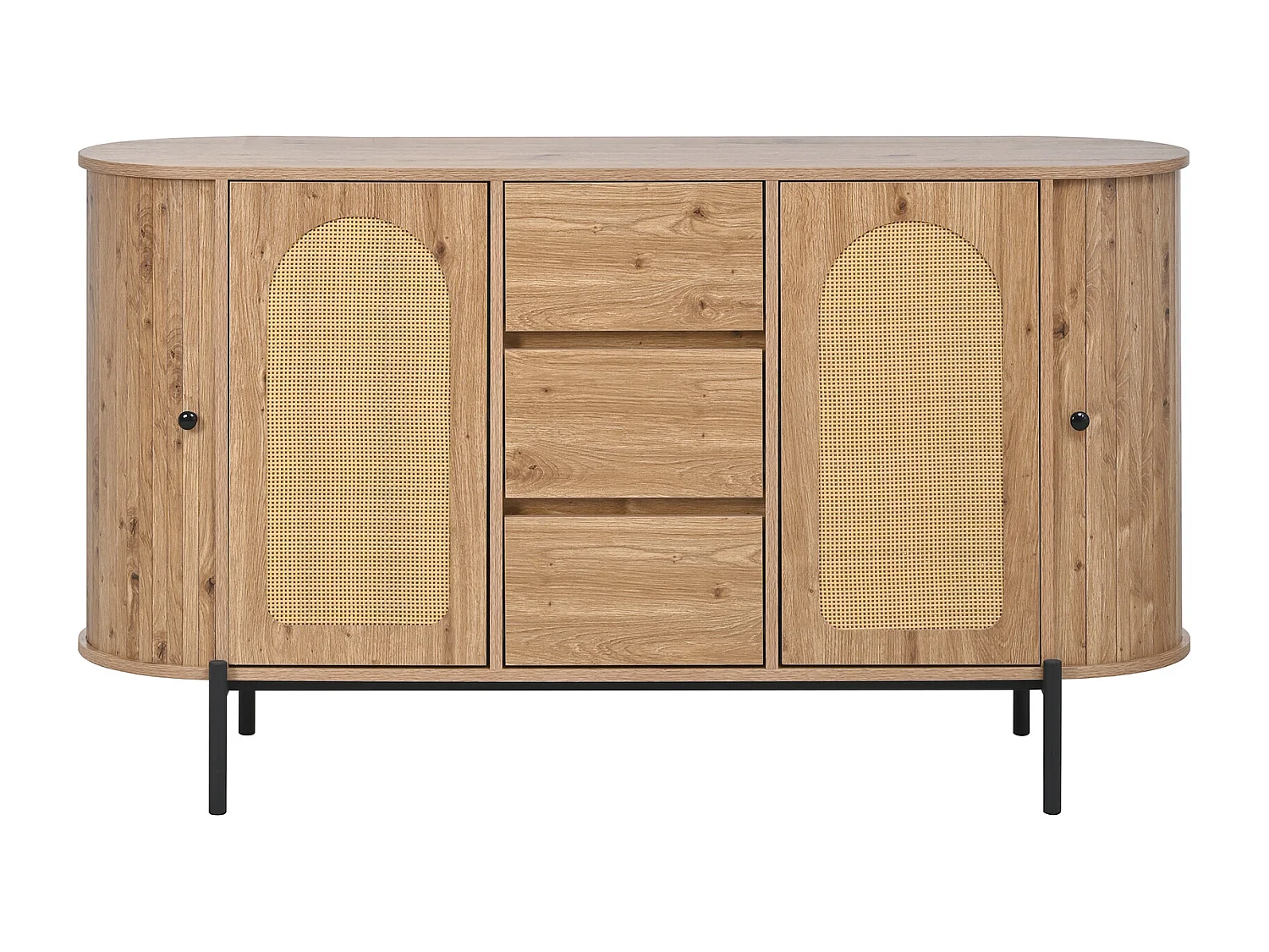 3-delige woonkamerset in rotanlook - salontafel + tv-meubel + dressoir - met deuren en lades - MDF - naturel