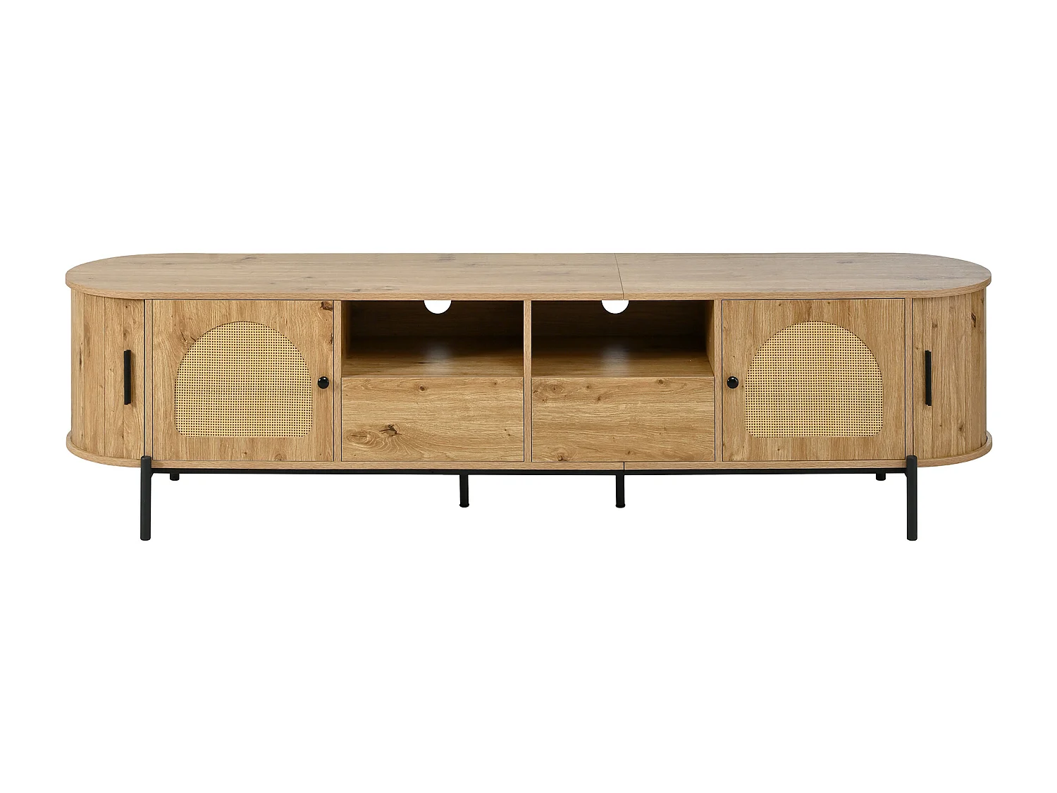 3-delige woonkamerset in rotanlook - salontafel + tv-meubel + dressoir - met deuren en lades - MDF - naturel