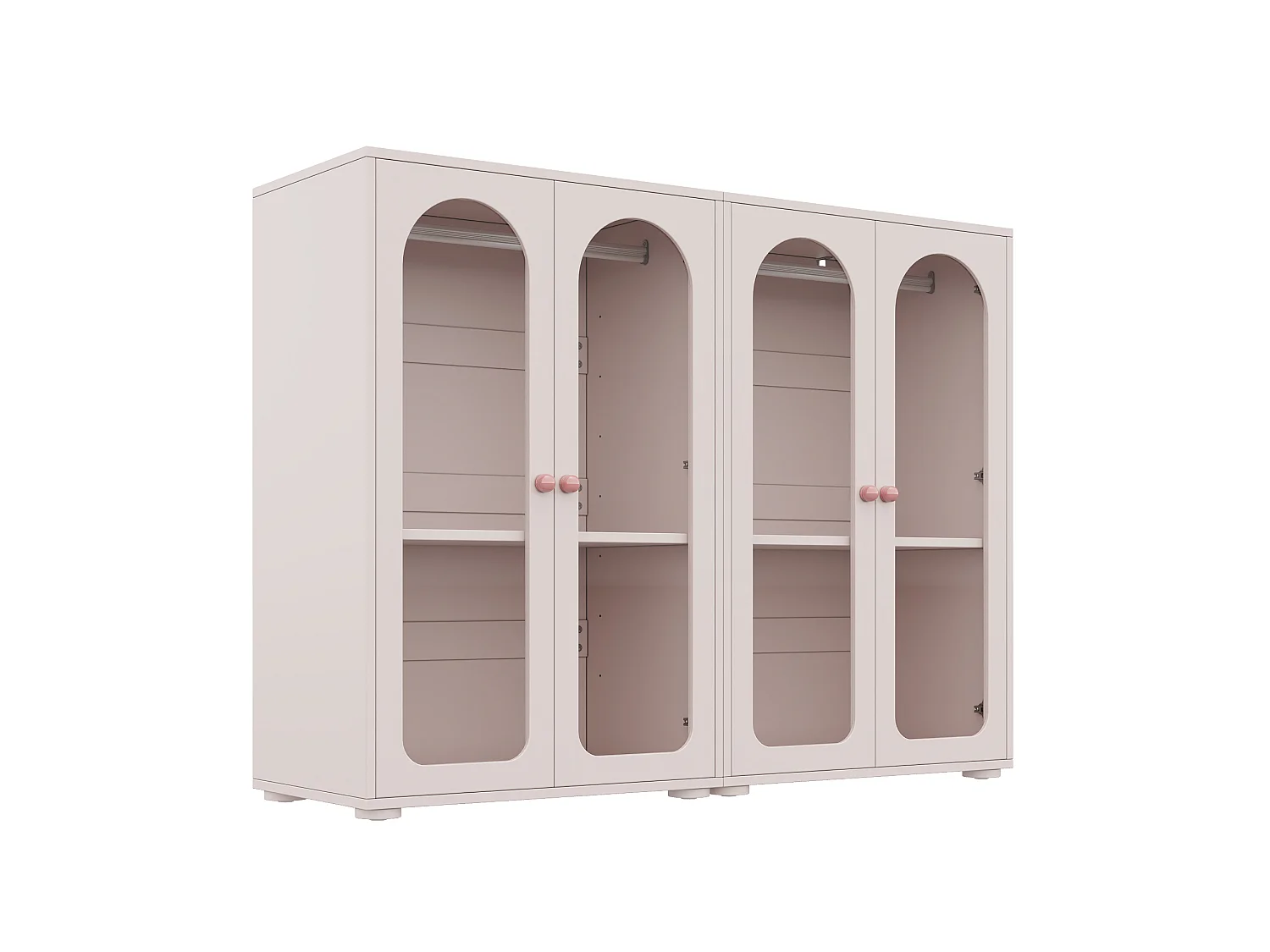 Set di 2 armadi per bambini 160x50x120 cm - Con barra - 4 porte in acrilico - Maniglie in ceramica - Finitura verniciata - Rosa