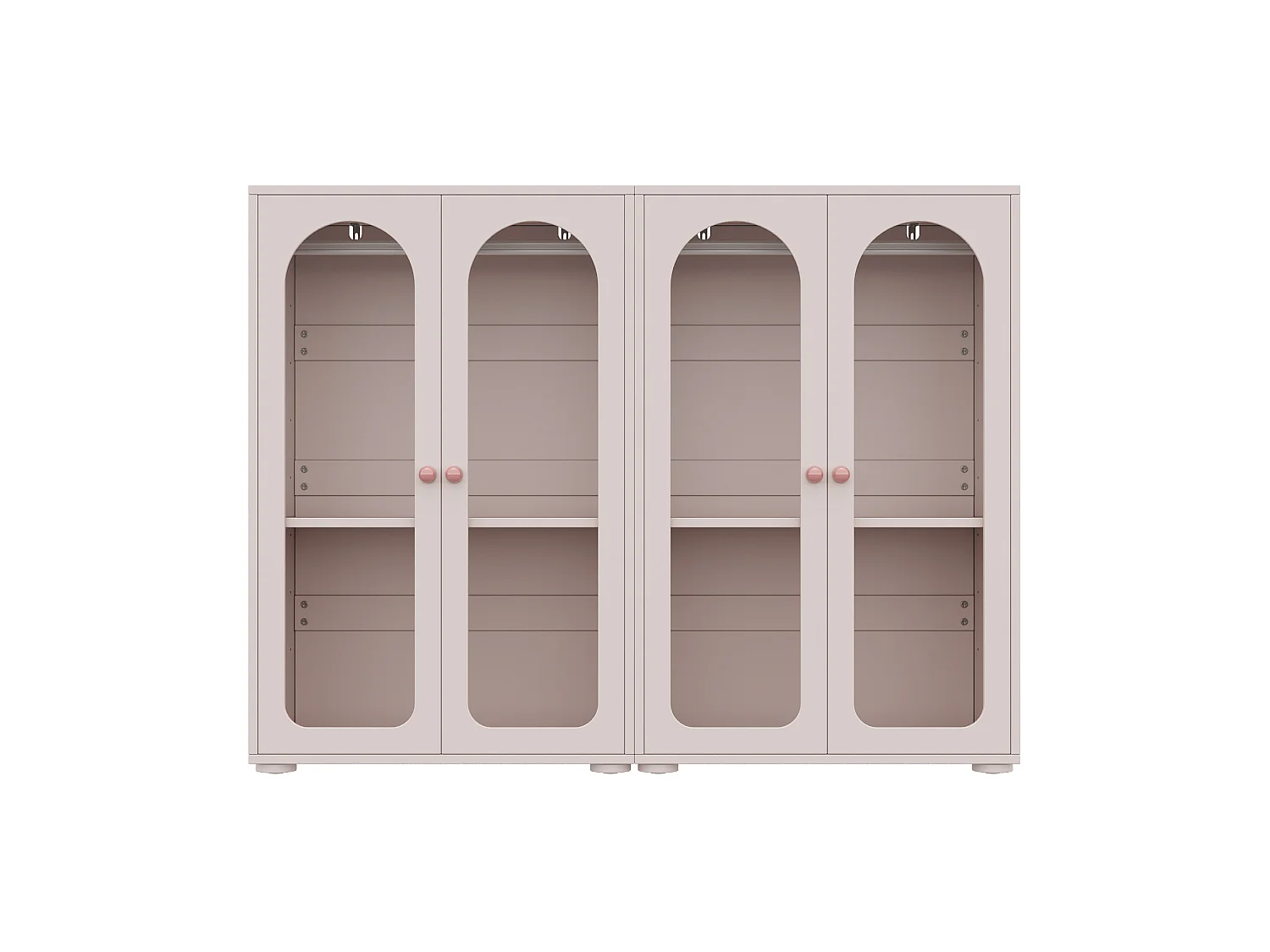 Set di 2 armadi per bambini 160x50x120 cm - Con barra - 4 porte in acrilico - Maniglie in ceramica - Finitura verniciata - Rosa