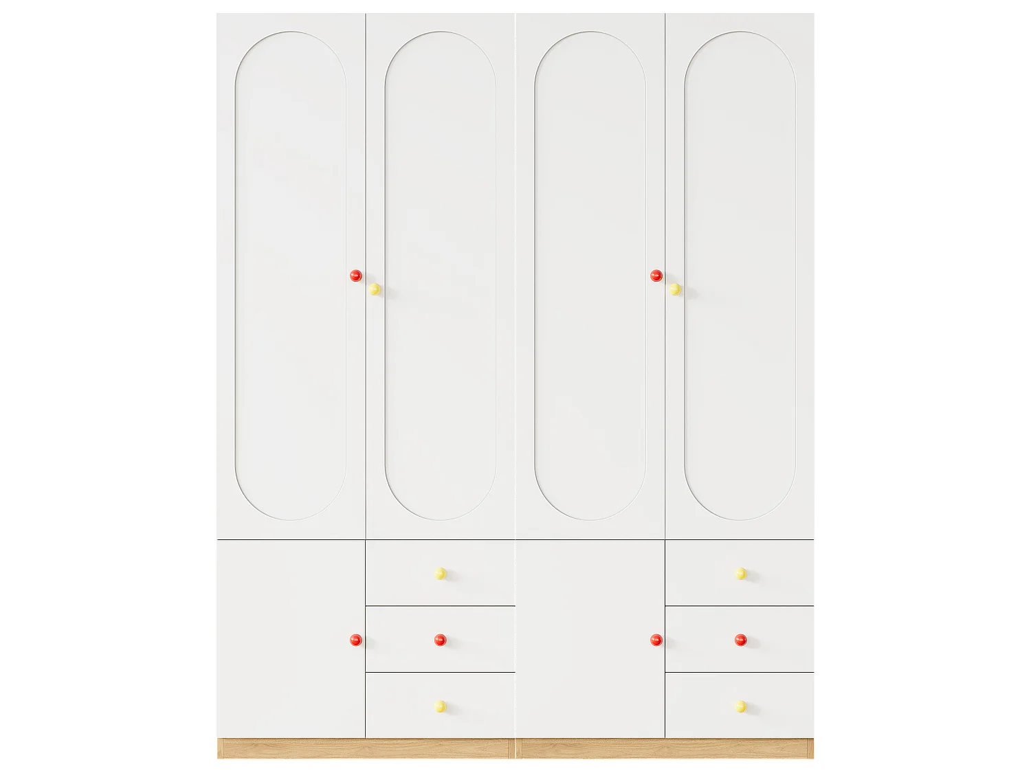 Set di 2 armadi per bambini 80x45x200 cm - Con penderia - 2 porte e 3 cassetti - Maniglie in ceramica - Finitura lucida - Bianco