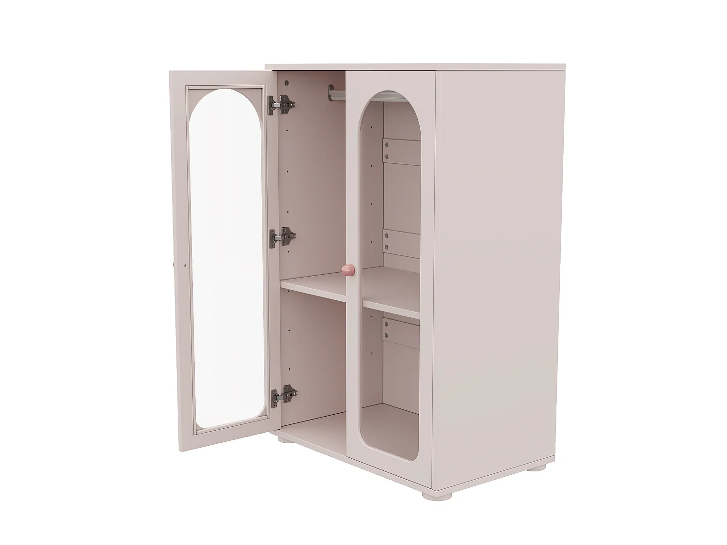 Armadio per bambini 80x50x120 cm - Con barra - 2 porte in acrilico - Maniglie in ceramica - Finitura verniciata - Rosa