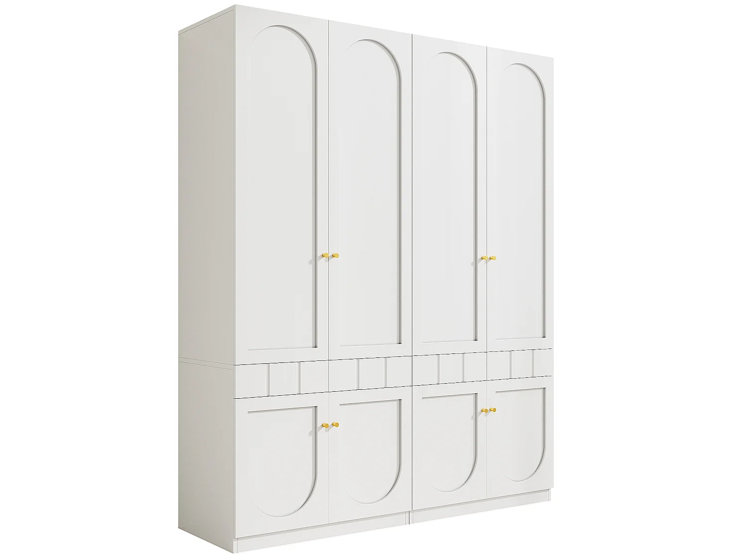 Armadio da camera - Finitura lucida - 8 porte e 4 cassetti - Con penderia - Maniglie in metallo - Bianco