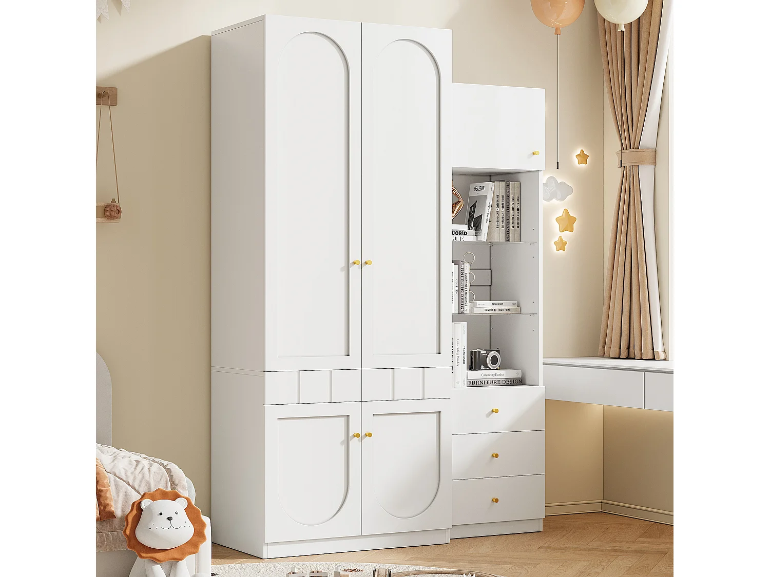 Set per la camera da letto - Armadio a due porte + Vetrina - Armadio laccato + Mobile di stoccaggio - MDF - Bianco