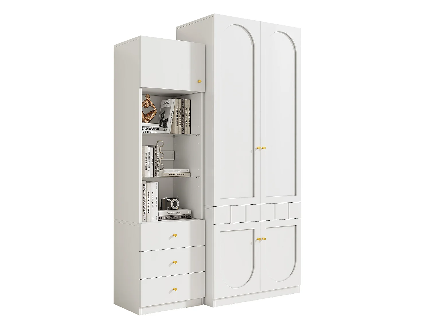 Set per la camera da letto - Armadio a due porte + Vetrina - Armadio laccato + Mobile di stoccaggio - MDF - Bianco