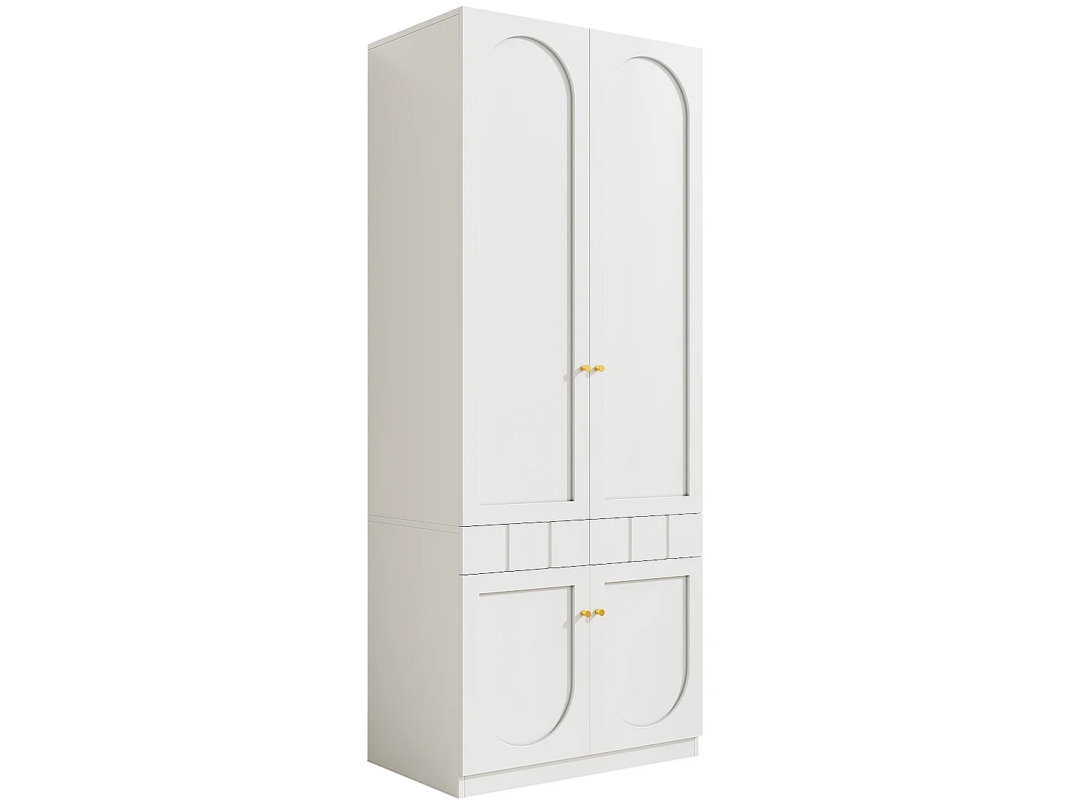 Armadio da camera - Finitura lucida - 4 porte e 2 cassetti - Con penderia - Maniglie in metallo - Bianco