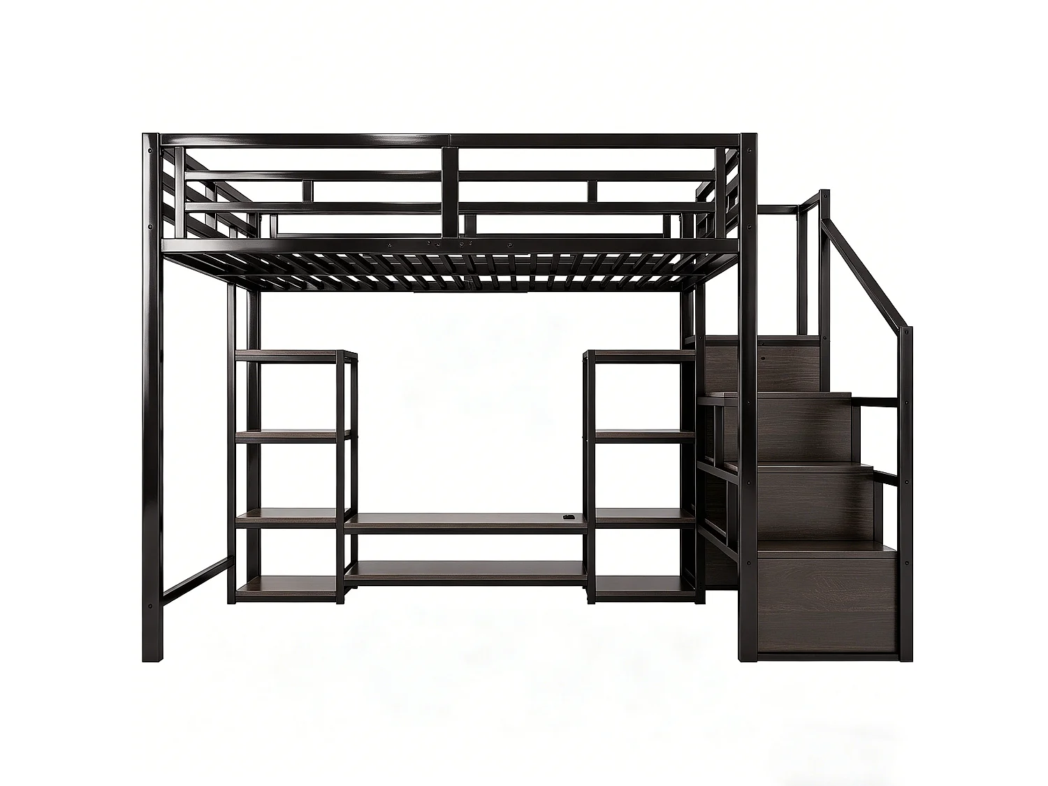 Lit mezzanine 140x200 - avec prise électrique - avec échelle de sécurité - Noir (matelas non inclus)