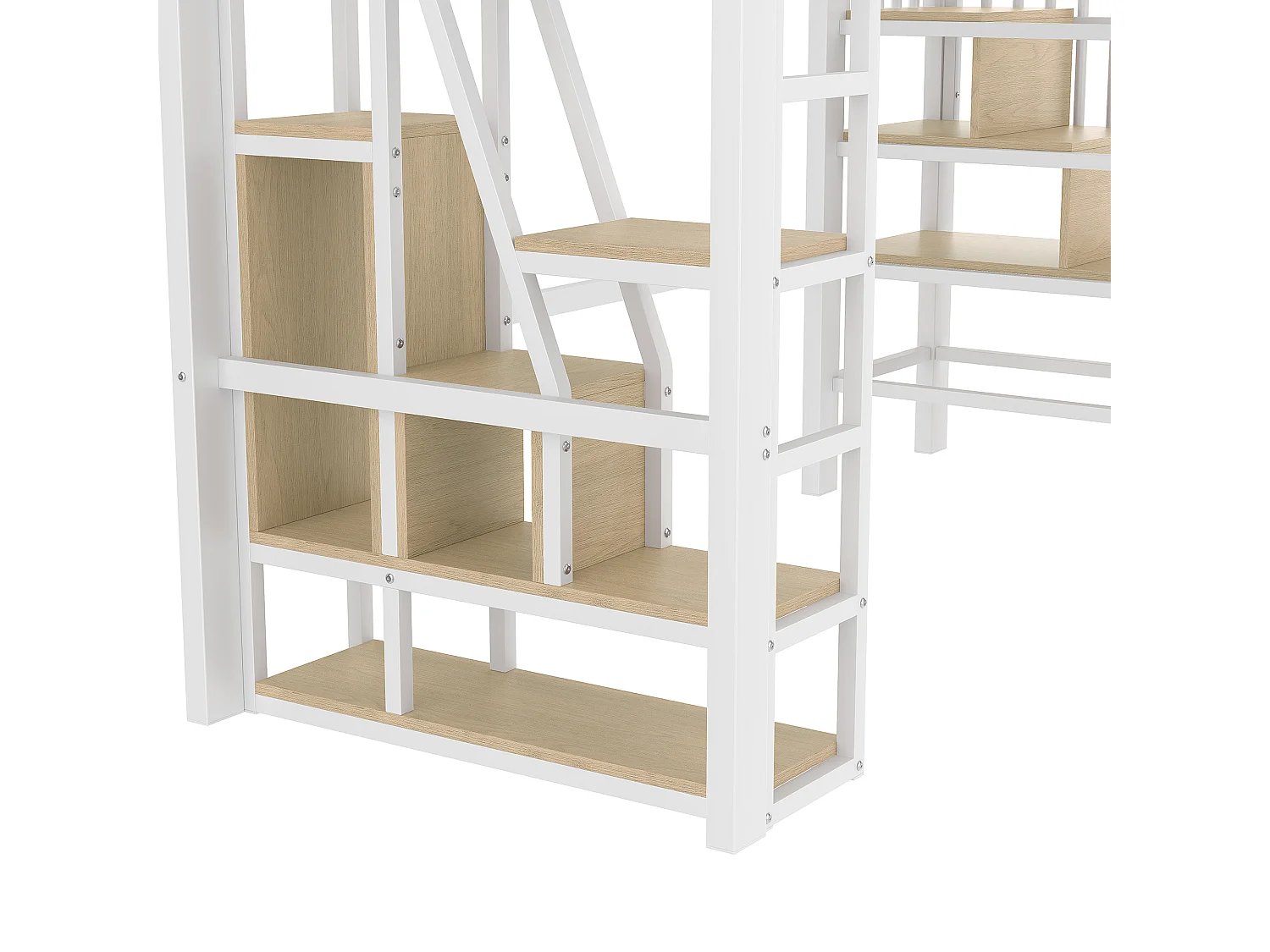 Lit mezzanine enfant 90x200 cm avec LED et rangements - Métal et bois MDF blanc