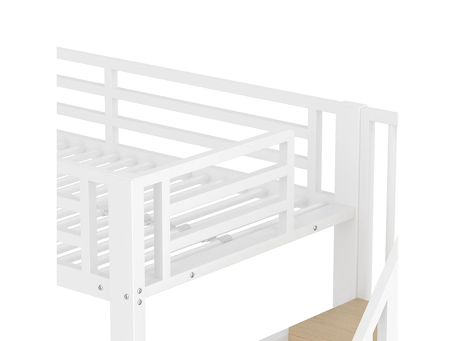 Lit mezzanine enfant 90x200 cm avec LED et rangements - Métal et bois MDF blanc