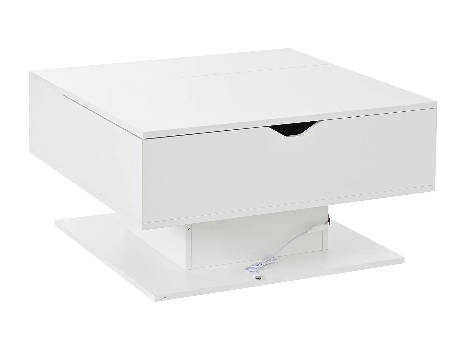 Table basse relevable laquée brillante avec rangement - Blanc 80 x 75 x 40 cm