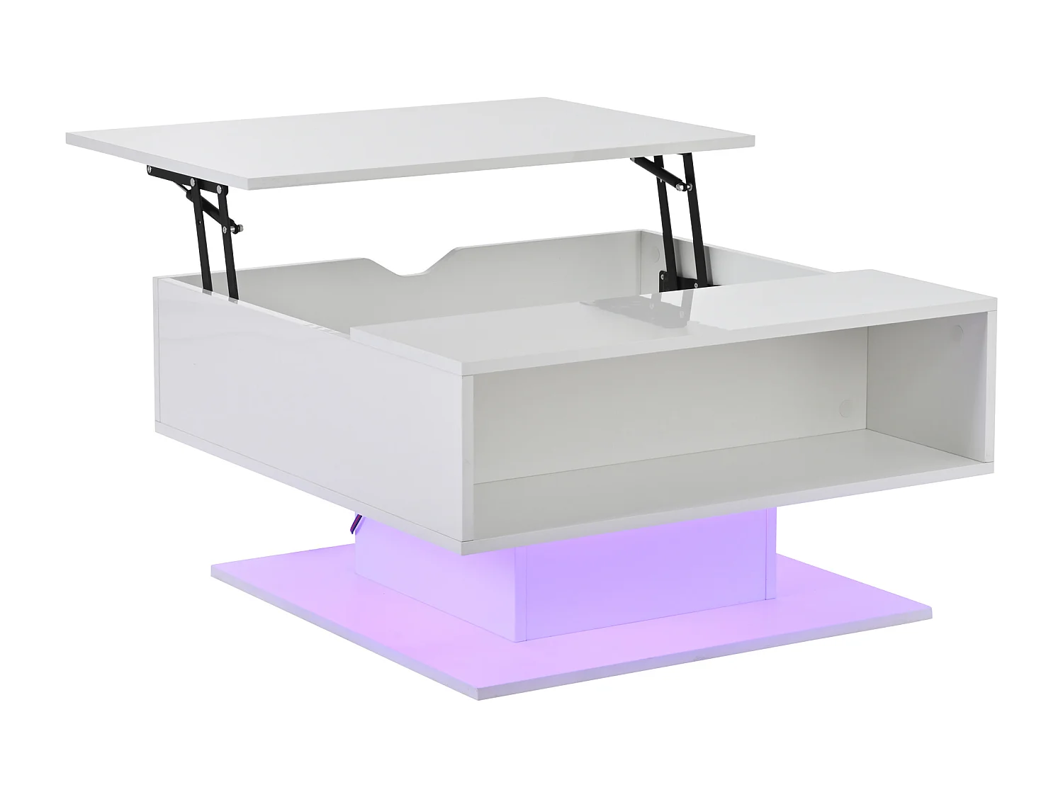 Table basse relevable laquée brillante avec rangement - Blanc 80 x 75 x 40 cm