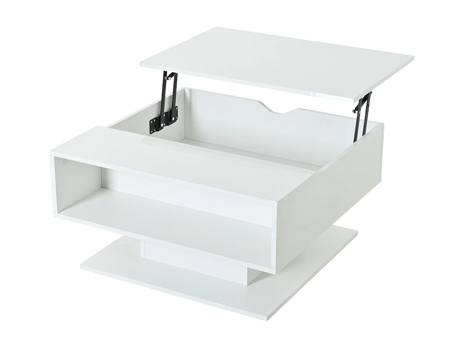 Table basse relevable laquée brillante avec rangement - Blanc 80 x 75 x 40 cm