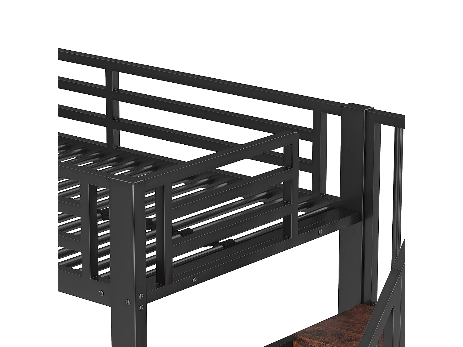 Lit mezzanine enfant 90x200 cm avec LED et rangements - Métal et bois MDF noir