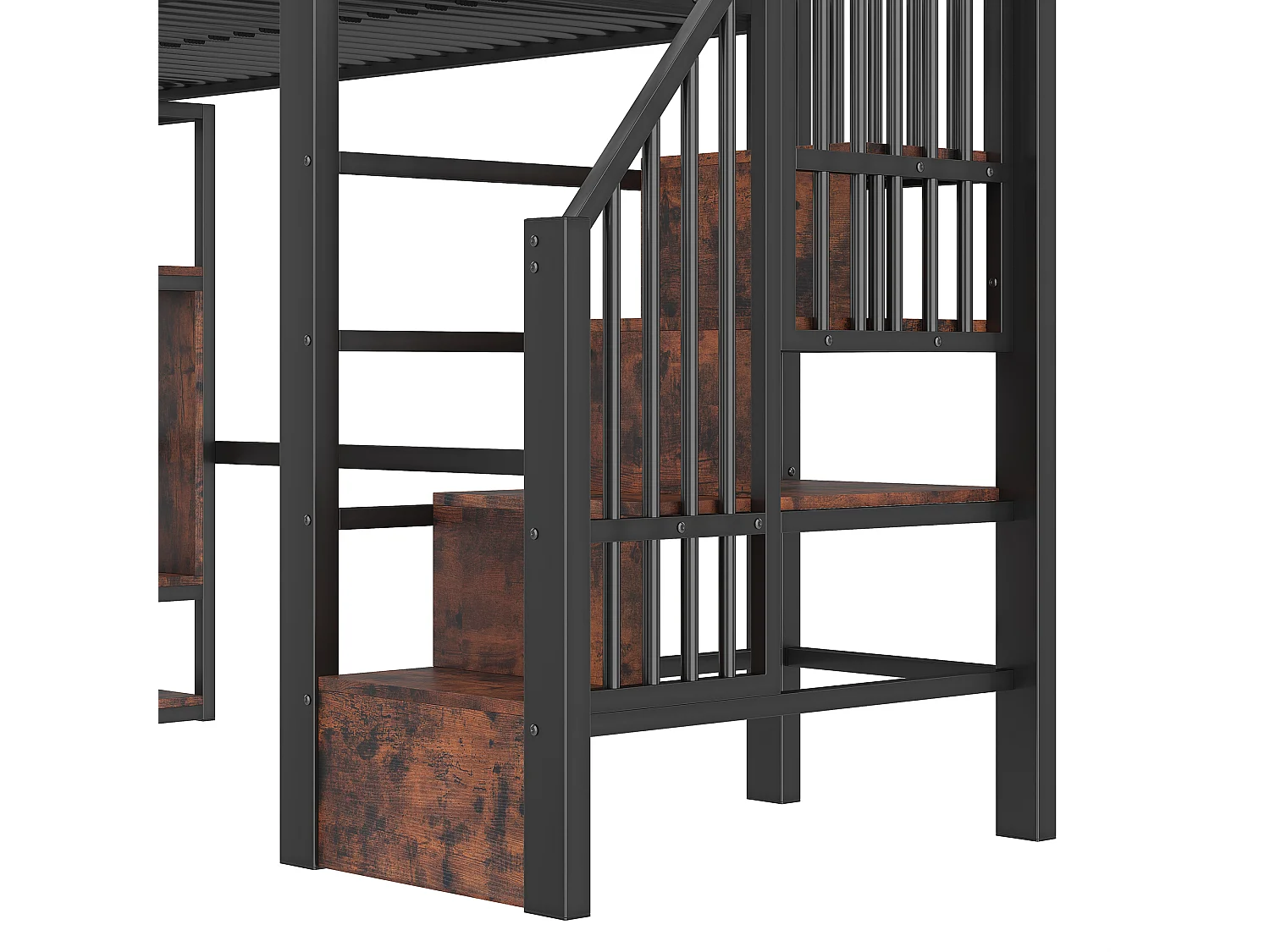 Lit mezzanine enfant 90x200 cm avec LED et rangements - Métal et bois MDF noir
