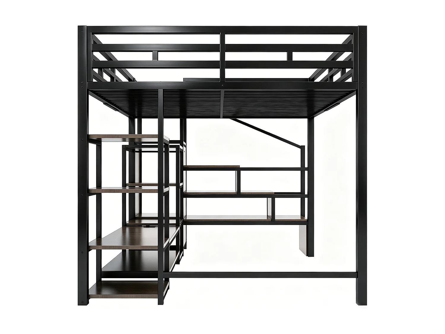 Lit mezzanine enfant - 140 x 200 cm - avec meuble TV + prise + échelle de sécurité + étagère de rangement - métal - noir