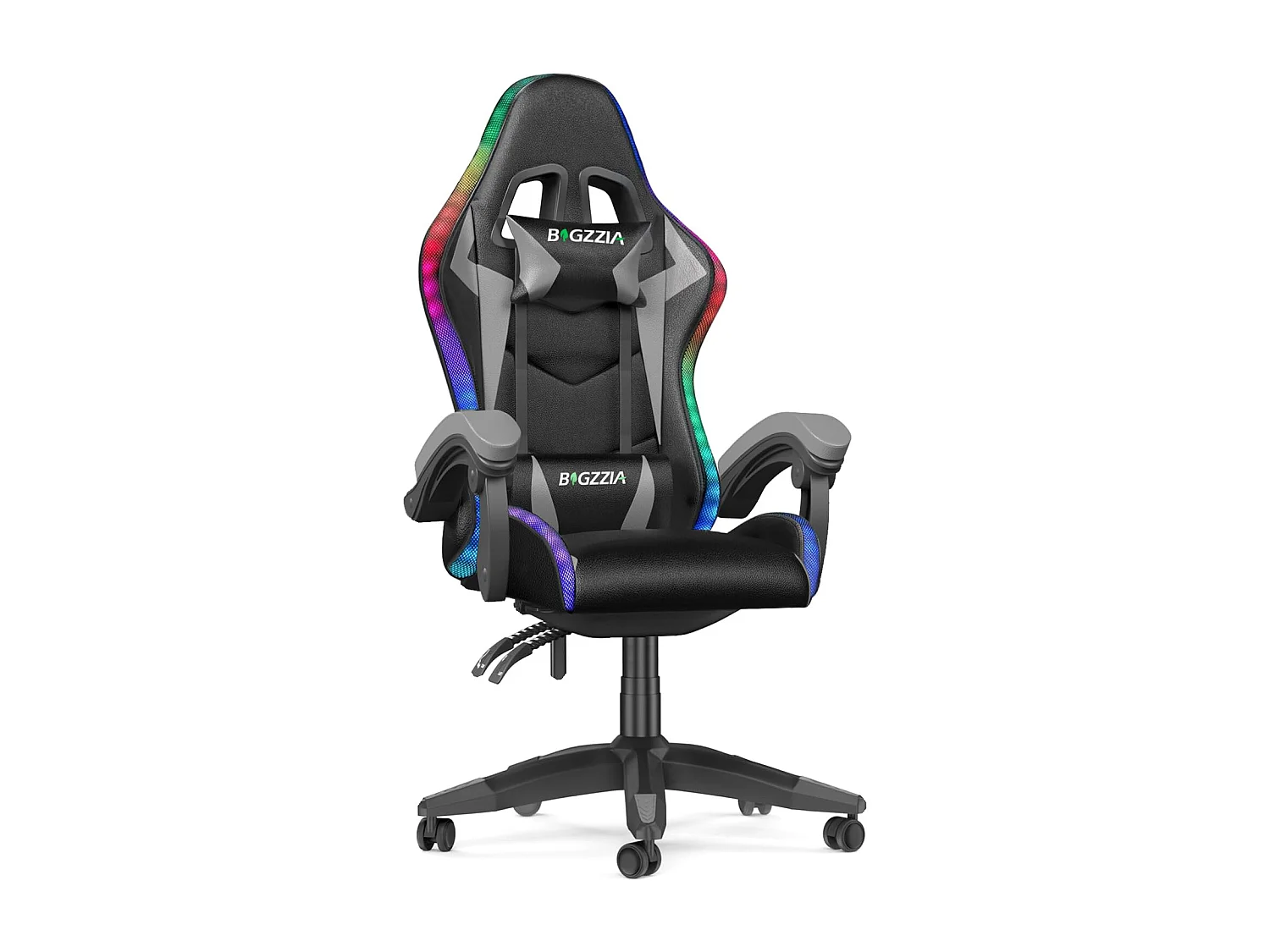 Fauteuil de jeu ergonomique avec effets lumineux LED, dossier réglable en hauteur avec soutien lombaire et appui-tête