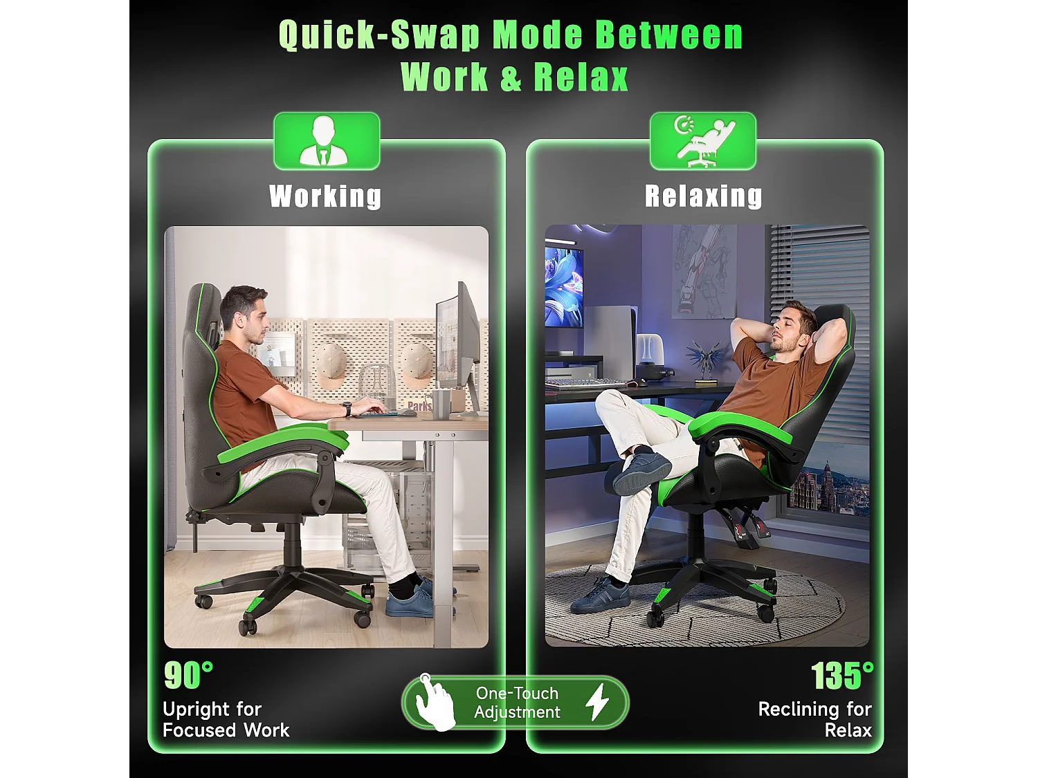 Fauteuil de gaming inclinable à dossier haut en cuir PU, avec appui-tête et soutien lombaire