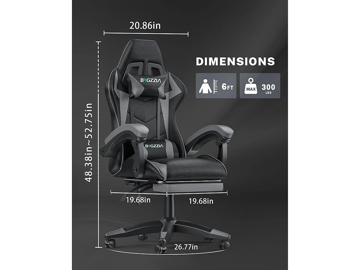 Rattantree Fauteuil de gaming réglable en hauteur avec repose-pieds et coussin lombaire