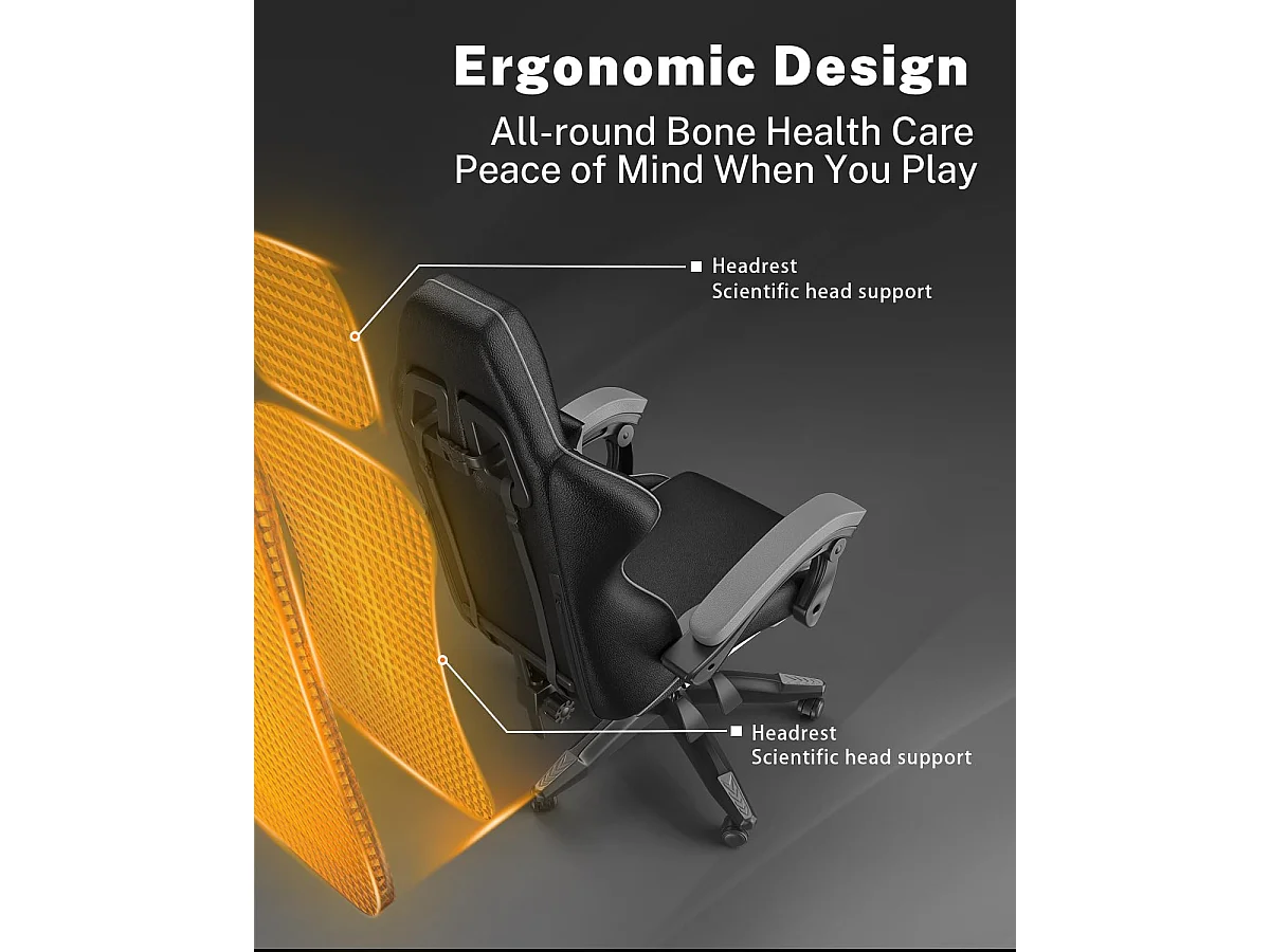 Rattantree Fauteuil de gaming réglable en hauteur avec repose-pieds et coussin lombaire