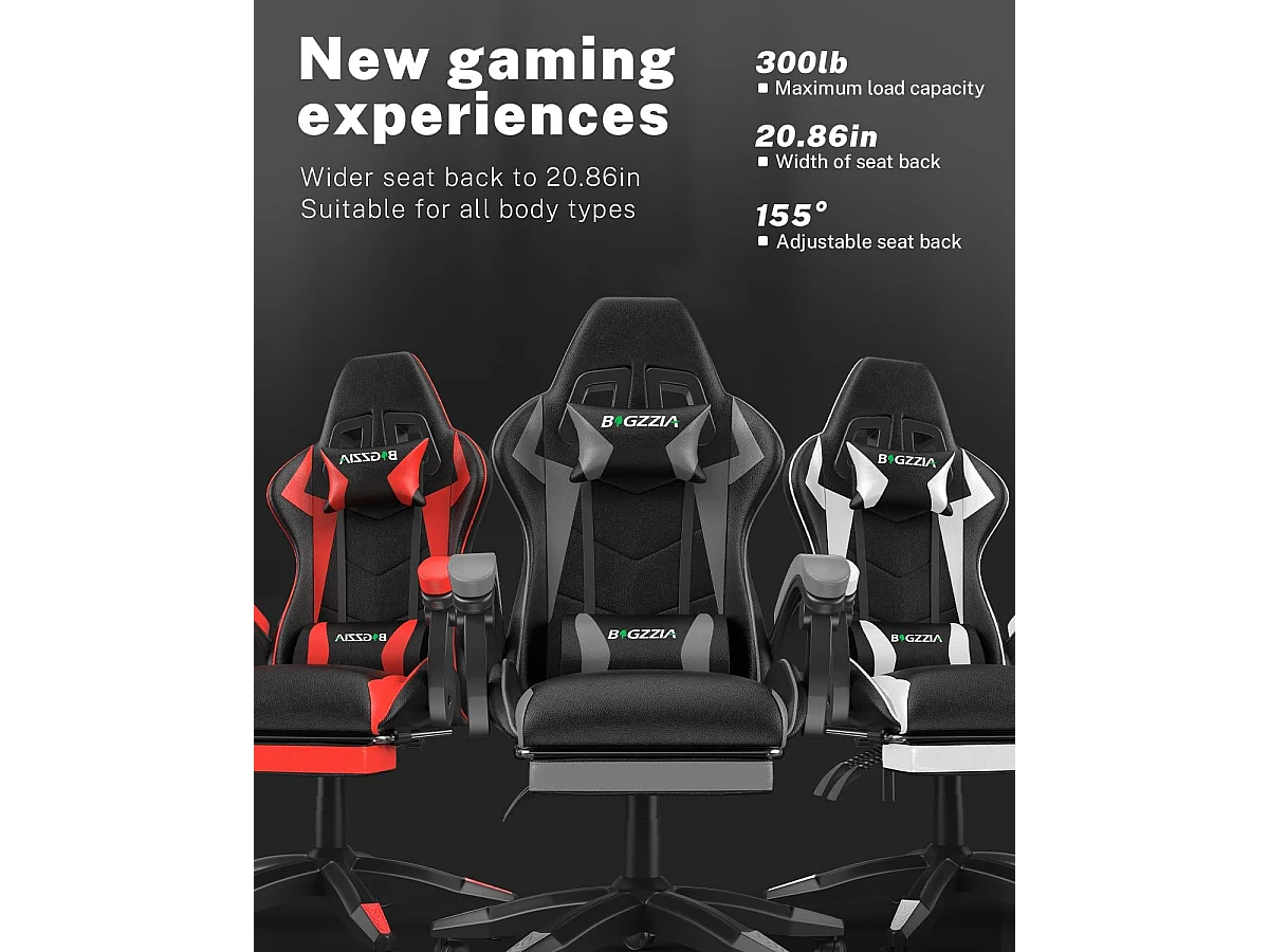 Rattantree Fauteuil de gaming réglable en hauteur avec repose-pieds et coussin lombaire