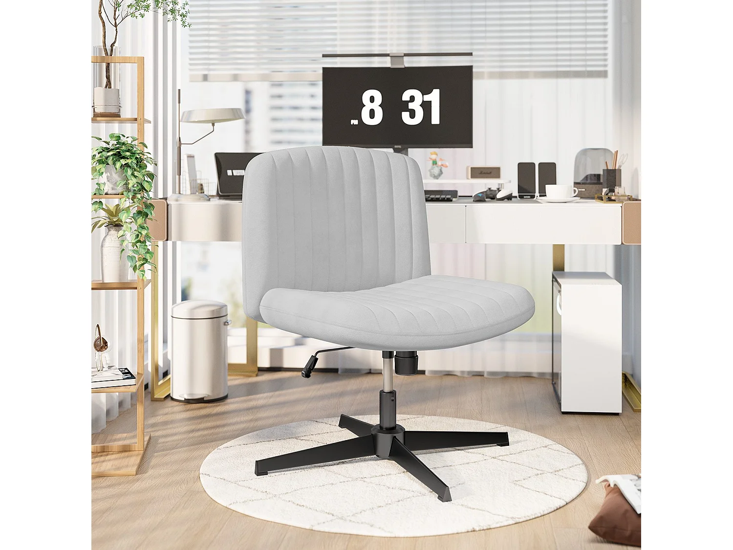 Chaise de bureau moderne sans accoudoirs et sans roulettes, à pieds entrecroisés, pour la chambre à coucher