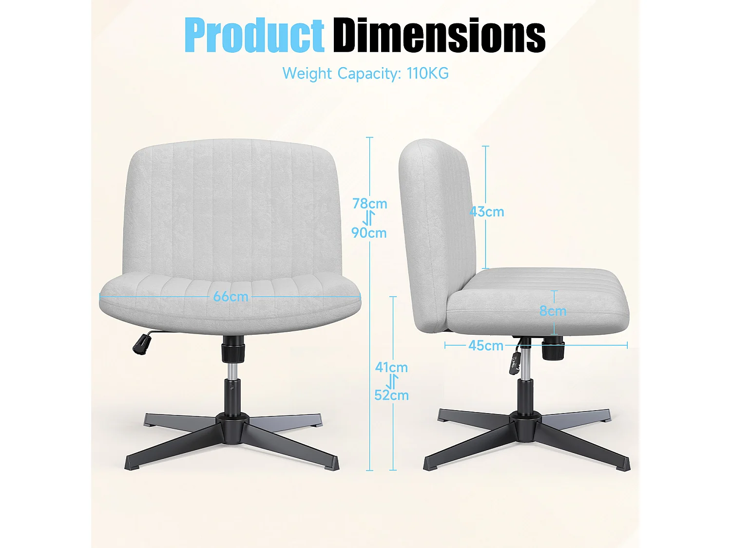 Chaise de bureau moderne sans accoudoirs et sans roulettes, à pieds entrecroisés, pour la chambre à coucher