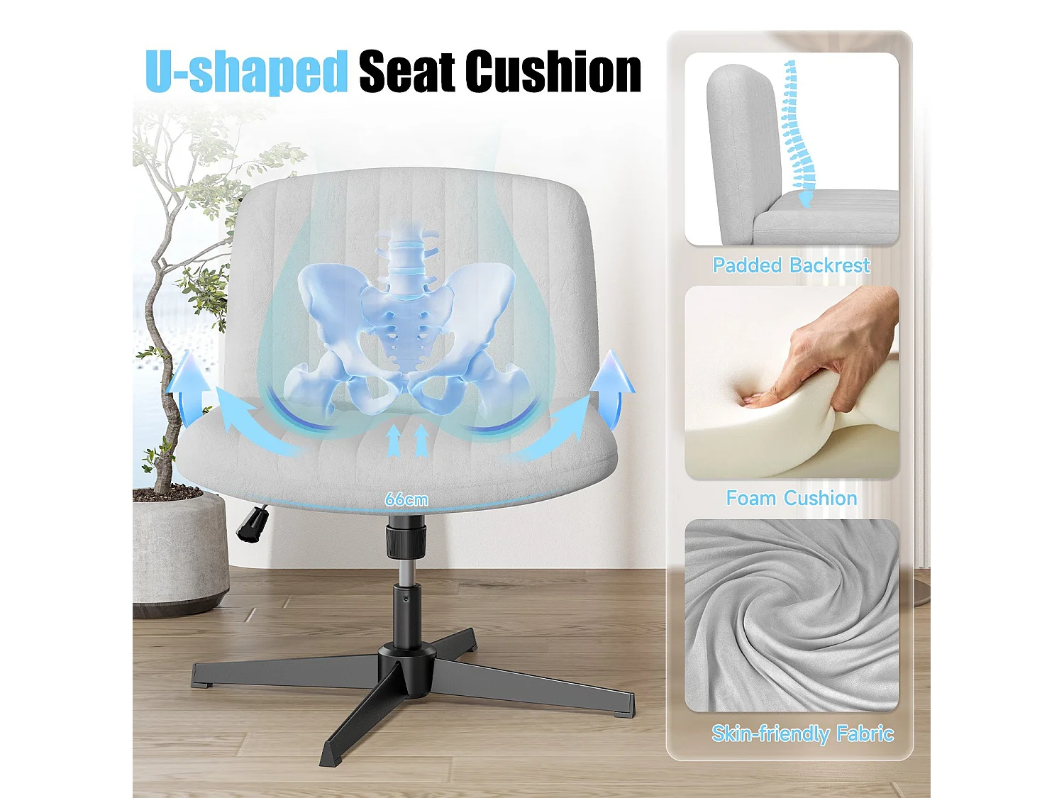 Chaise de bureau moderne sans accoudoirs et sans roulettes, à pieds entrecroisés, pour la chambre à coucher