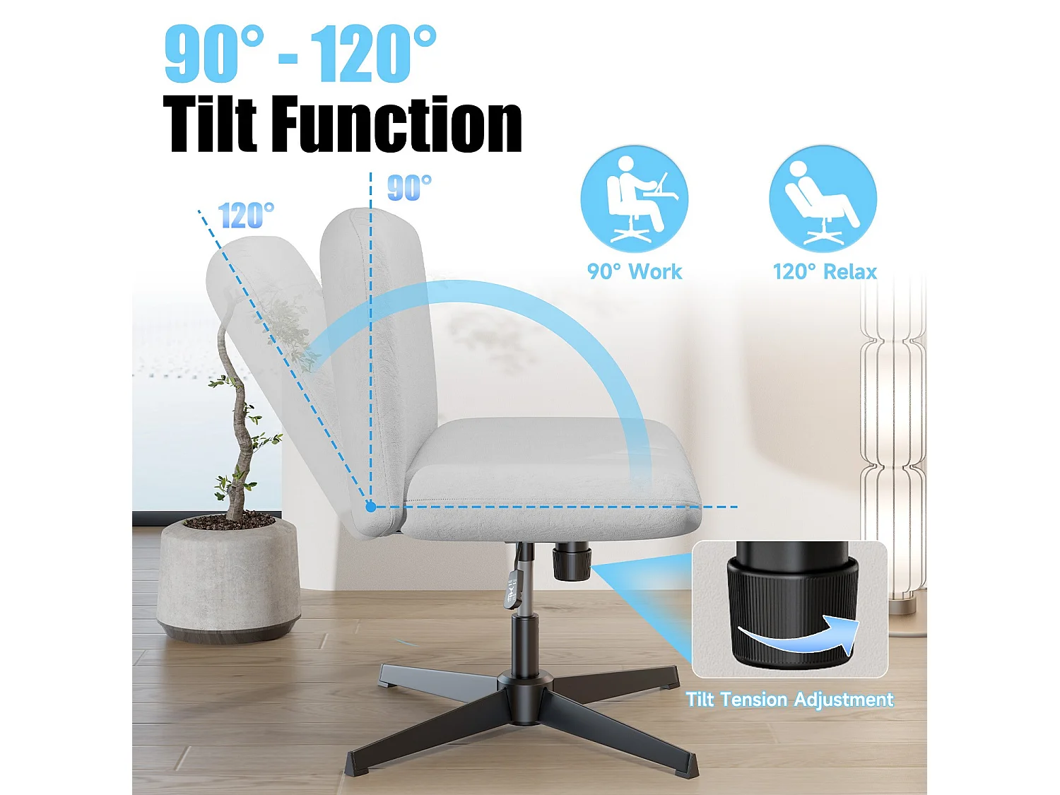 Chaise de bureau moderne sans accoudoirs et sans roulettes, à pieds entrecroisés, pour la chambre à coucher