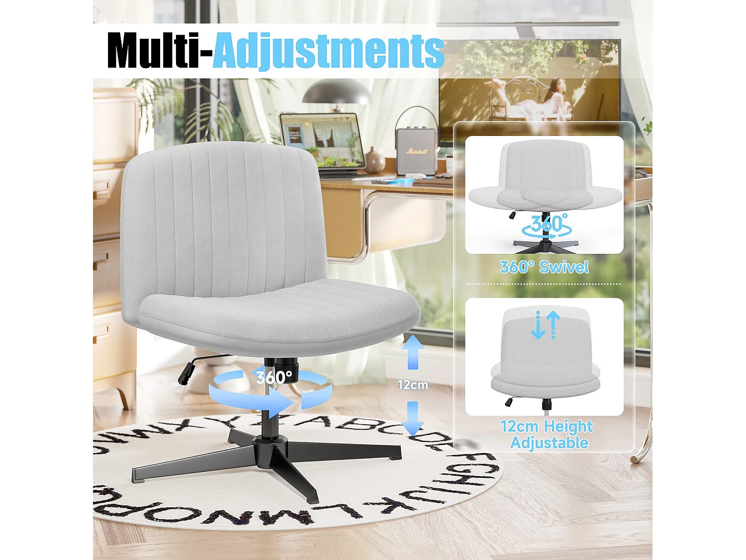 Chaise de bureau moderne sans accoudoirs et sans roulettes, à pieds entrecroisés, pour la chambre à coucher