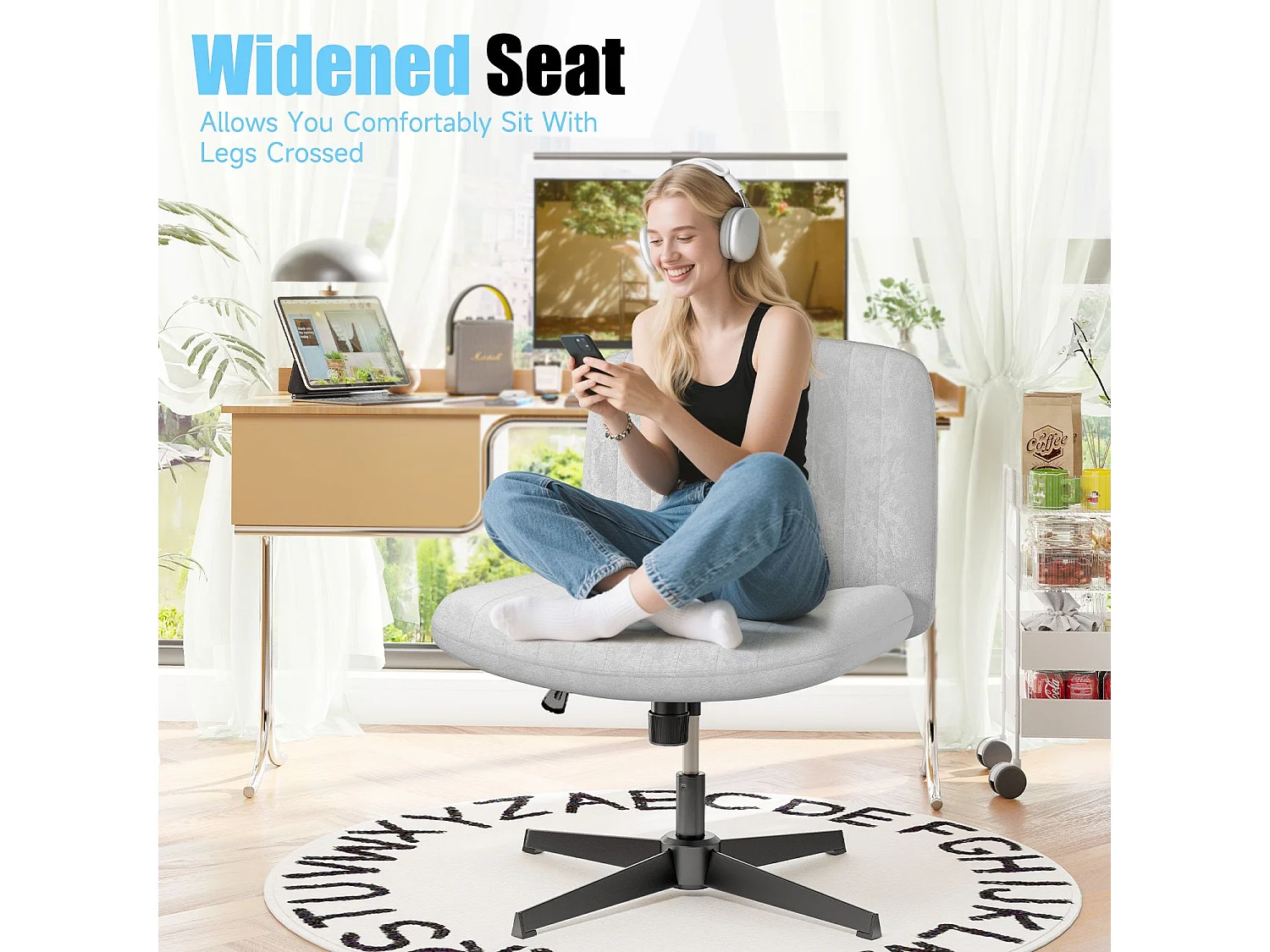 Chaise de bureau moderne sans accoudoirs et sans roulettes, à pieds entrecroisés, pour la chambre à coucher