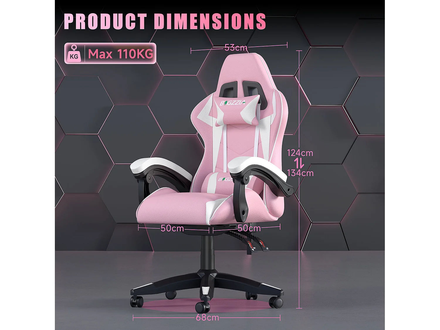 Fauteuil de gaming inclinable à dossier haut en cuir PU, avec appui-tête et soutien lombaire