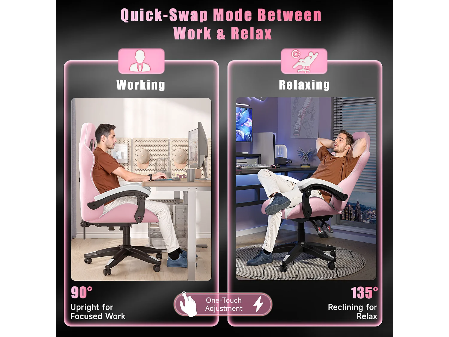 Fauteuil de gaming inclinable à dossier haut en cuir PU, avec appui-tête et soutien lombaire