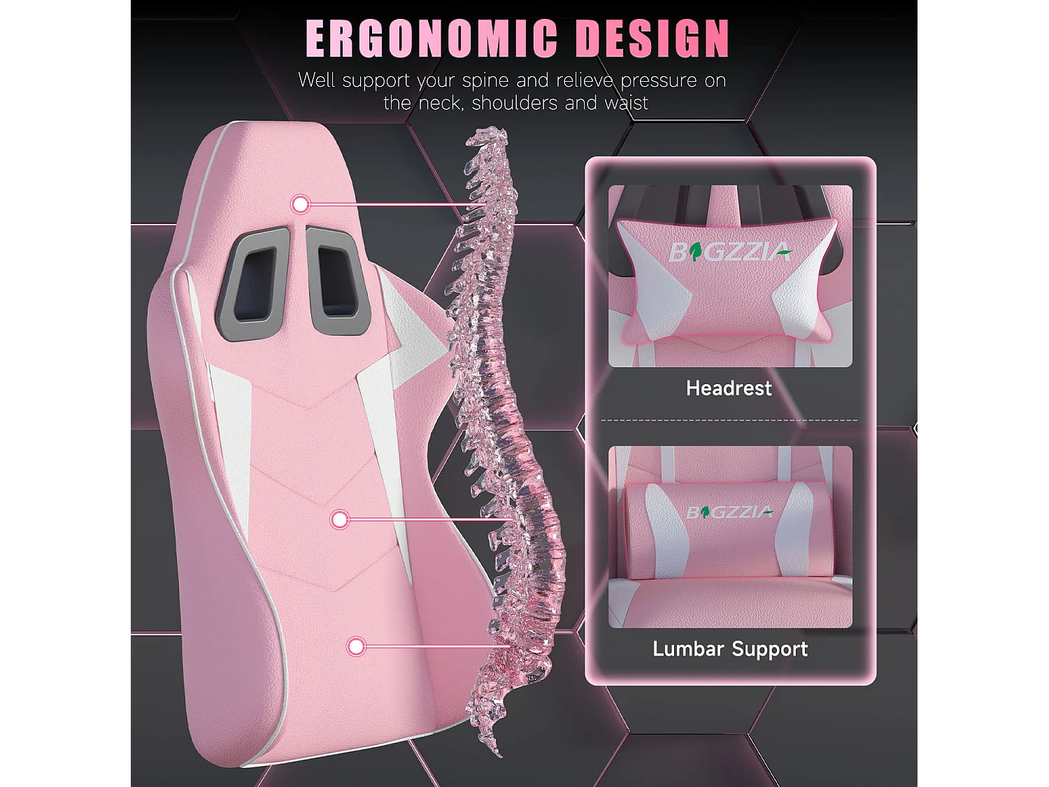 Fauteuil de gaming inclinable à dossier haut en cuir PU, avec appui-tête et soutien lombaire