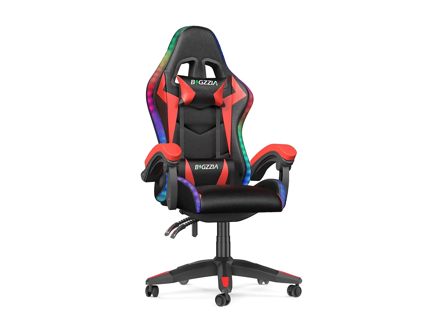 Fauteuil de jeu ergonomique avec effets lumineux LED, dossier réglable en hauteur avec soutien lombaire et appui-tête