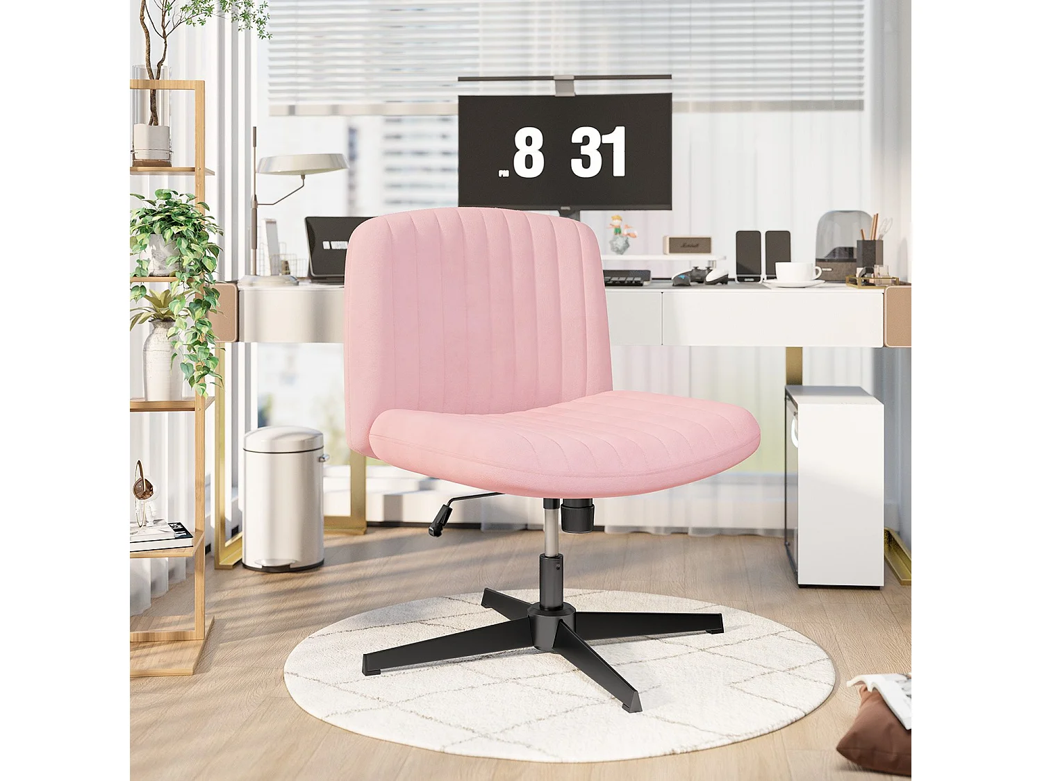 Chaise de bureau moderne sans accoudoirs et sans roulettes, à pieds entrecroisés, pour la chambre à coucher