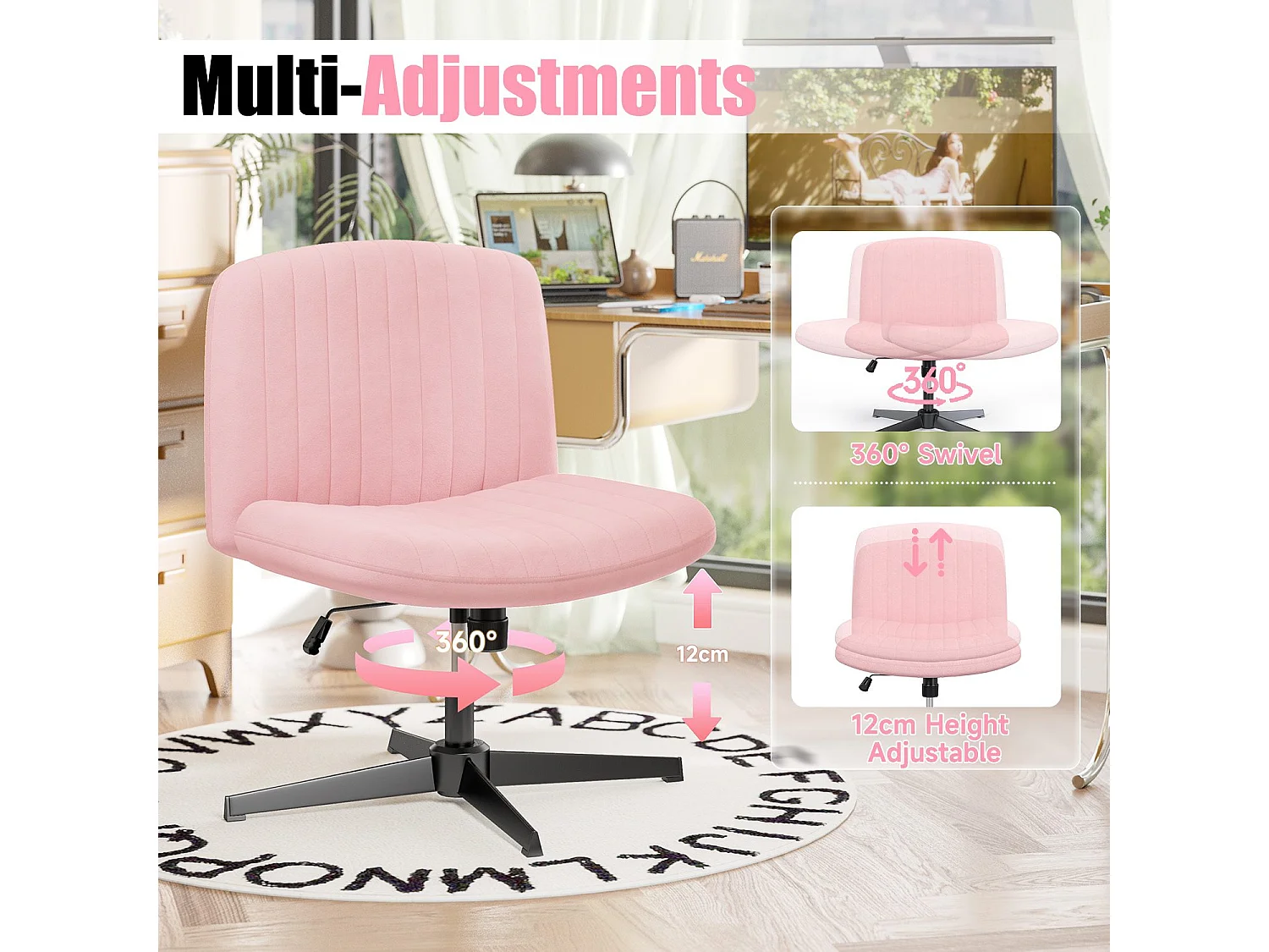 Chaise de bureau moderne sans accoudoirs et sans roulettes, à pieds entrecroisés, pour la chambre à coucher