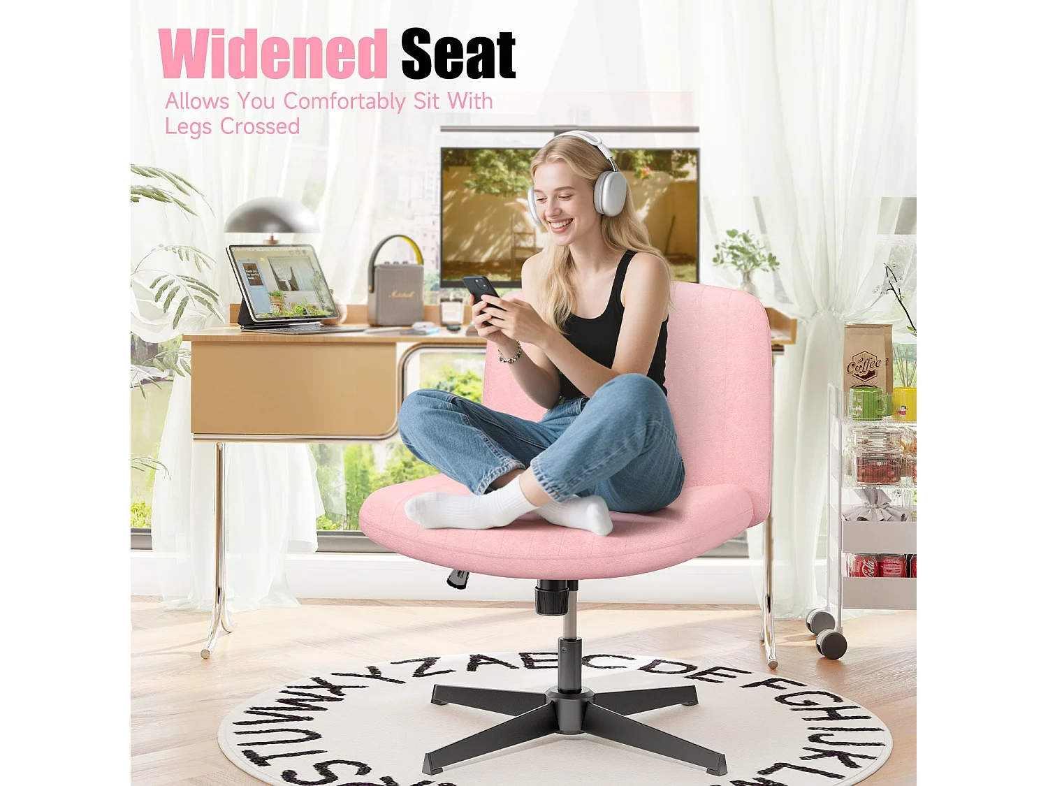 Chaise de bureau moderne sans accoudoirs et sans roulettes, à pieds entrecroisés, pour la chambre à coucher