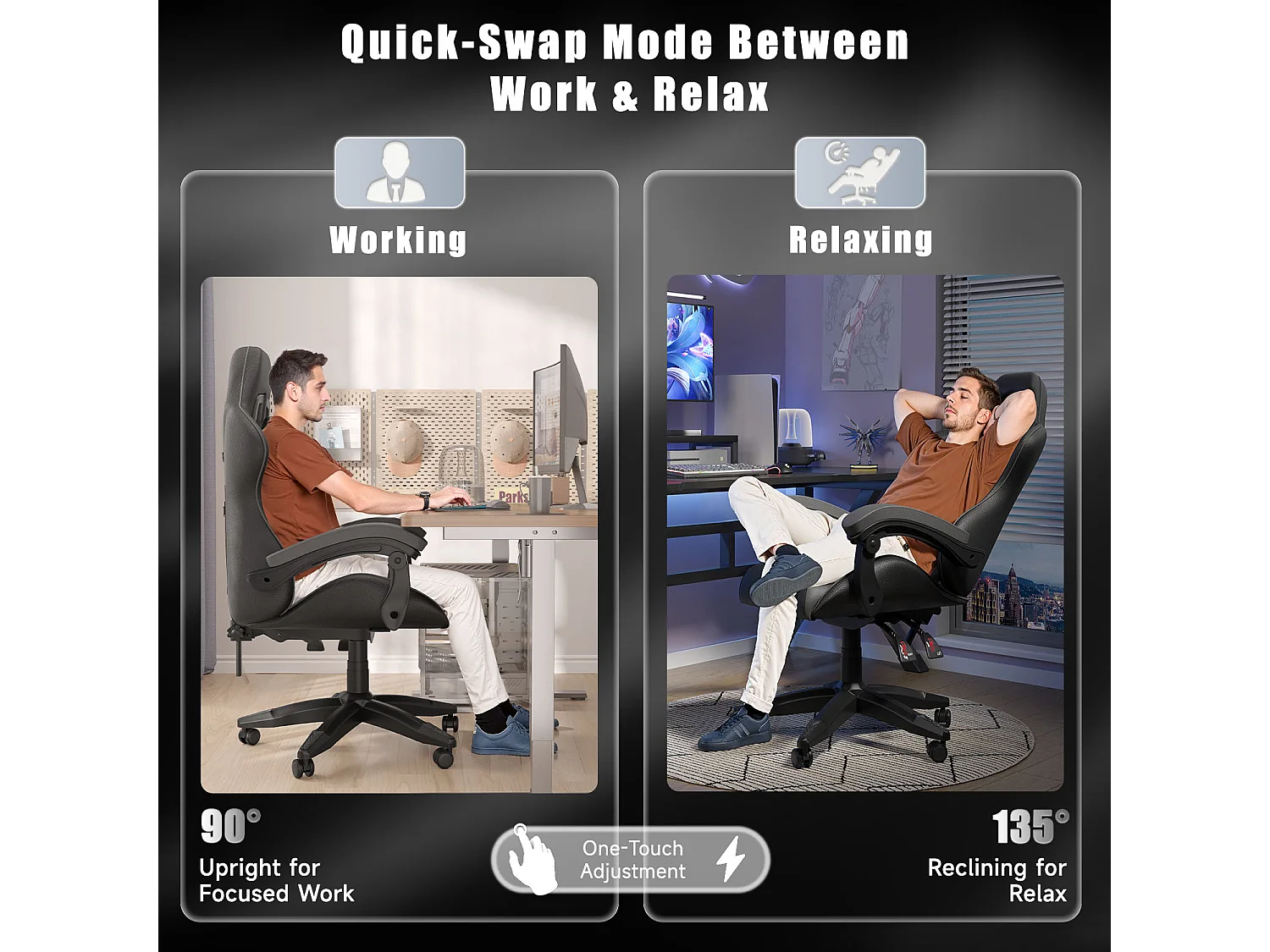 Fauteuil de gaming inclinable à dossier haut en cuir PU, avec appui-tête et soutien lombaire