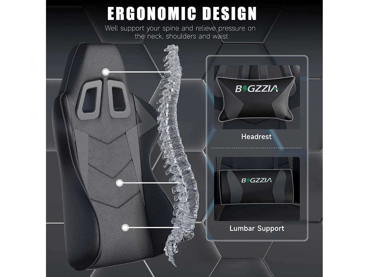 Fauteuil de gaming inclinable à dossier haut en cuir PU, avec appui-tête et soutien lombaire