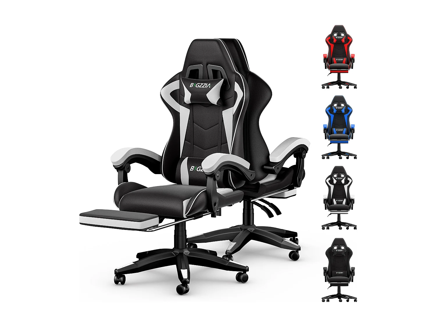 Rattantree Fauteuil de gaming réglable en hauteur avec repose-pieds et coussin lombaire