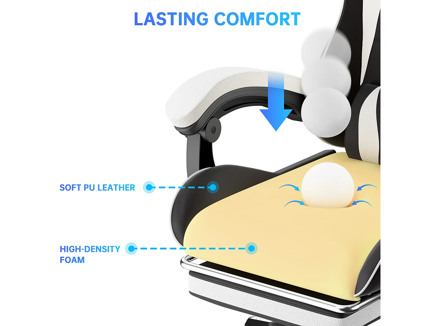 Rattantree Fauteuil de gaming réglable en hauteur avec repose-pieds et coussin lombaire
