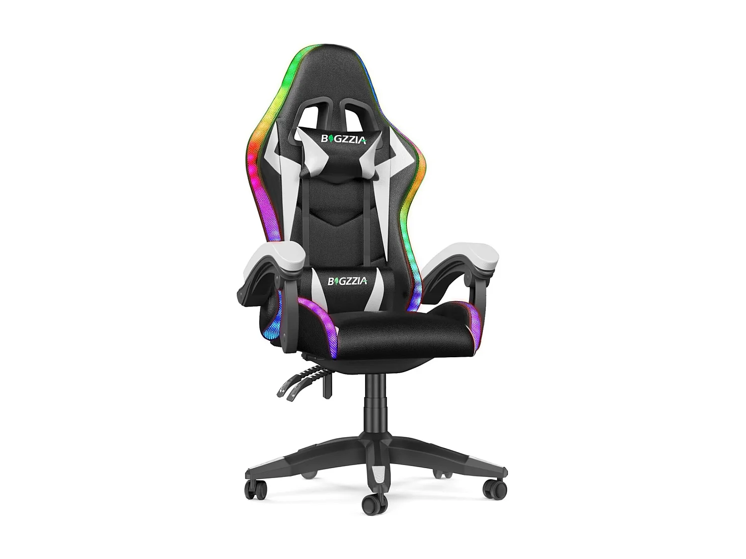 Fauteuil de jeu ergonomique avec effets lumineux LED, dossier réglable en hauteur avec soutien lombaire et appui-tête