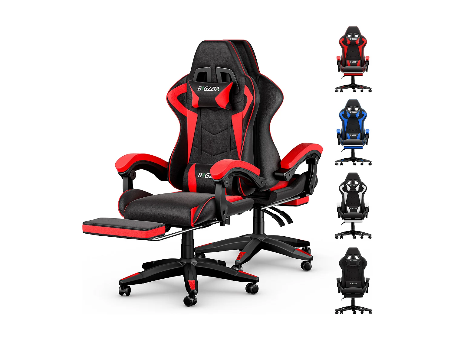 Rattantree Fauteuil de gaming réglable en hauteur avec repose-pieds et coussin lombaire