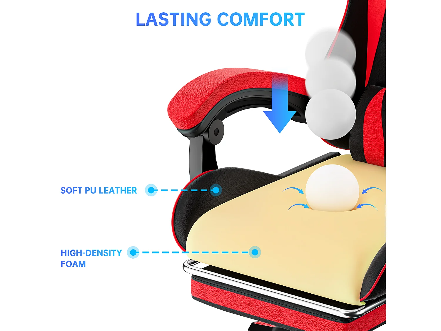 Rattantree Fauteuil de gaming réglable en hauteur avec repose-pieds et coussin lombaire