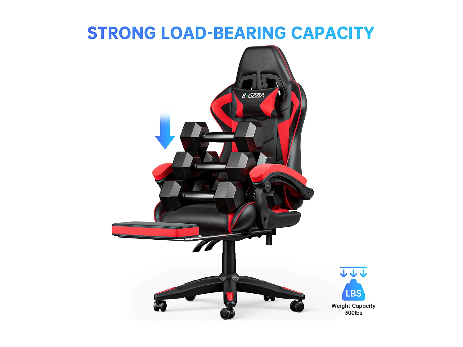 Rattantree Fauteuil de gaming réglable en hauteur avec repose-pieds et coussin lombaire