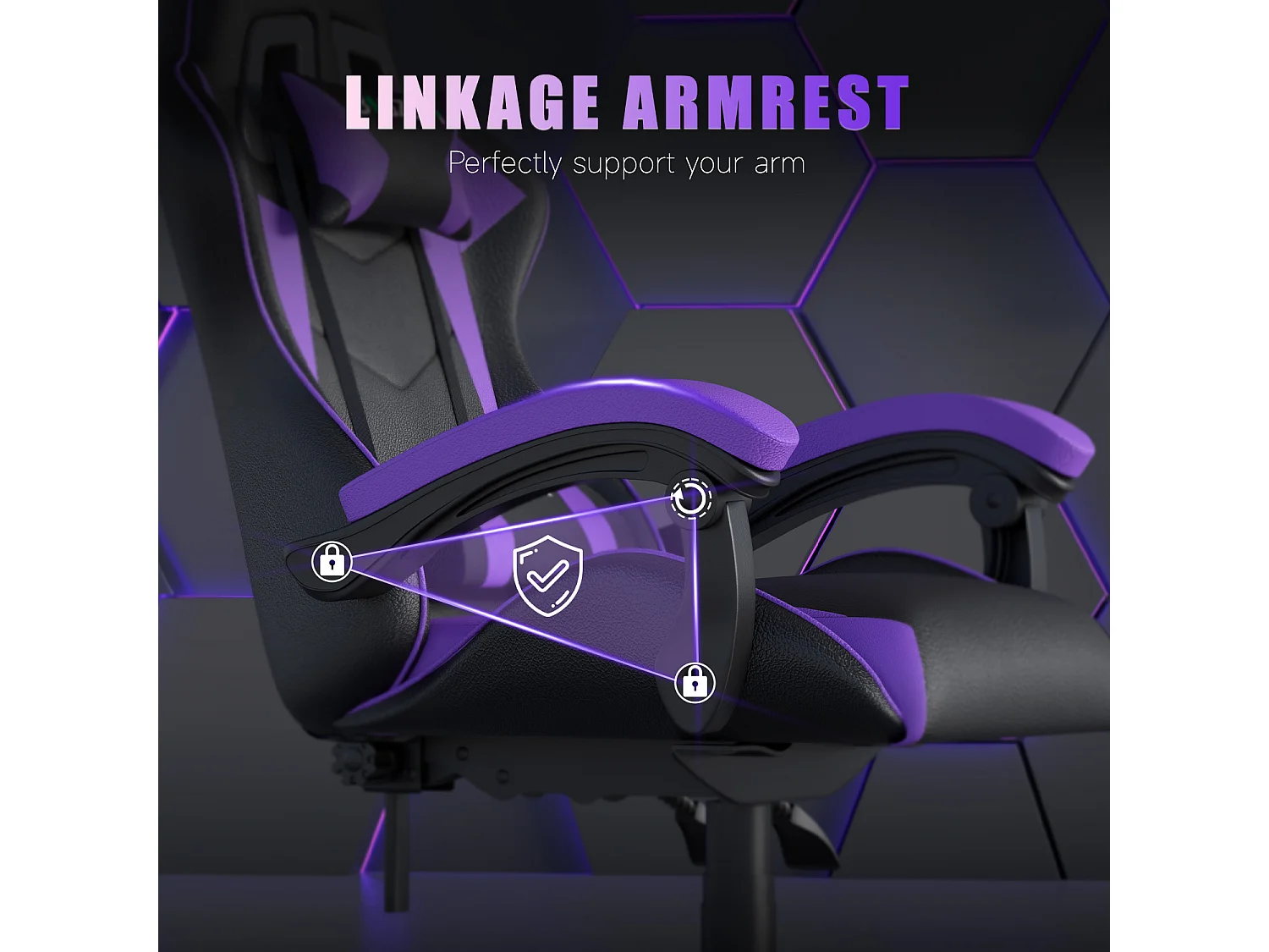 Fauteuil de gaming inclinable à dossier haut en cuir PU, avec appui-tête et soutien lombaire