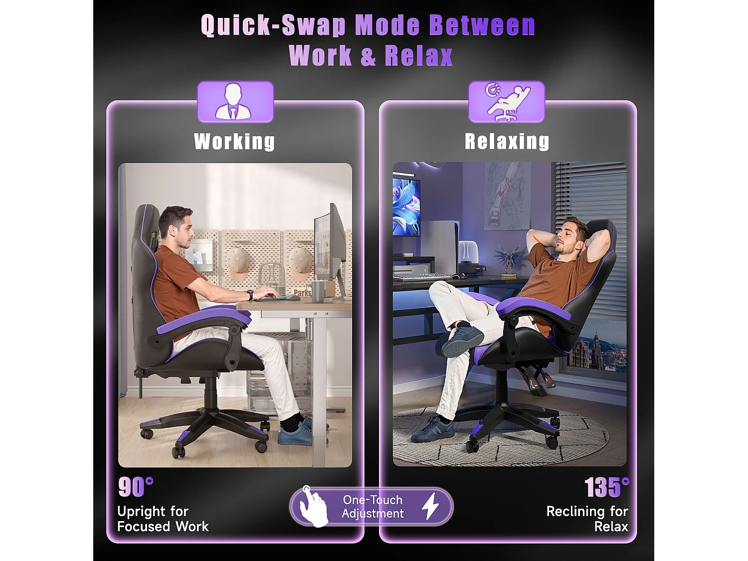 Fauteuil de gaming inclinable à dossier haut en cuir PU, avec appui-tête et soutien lombaire