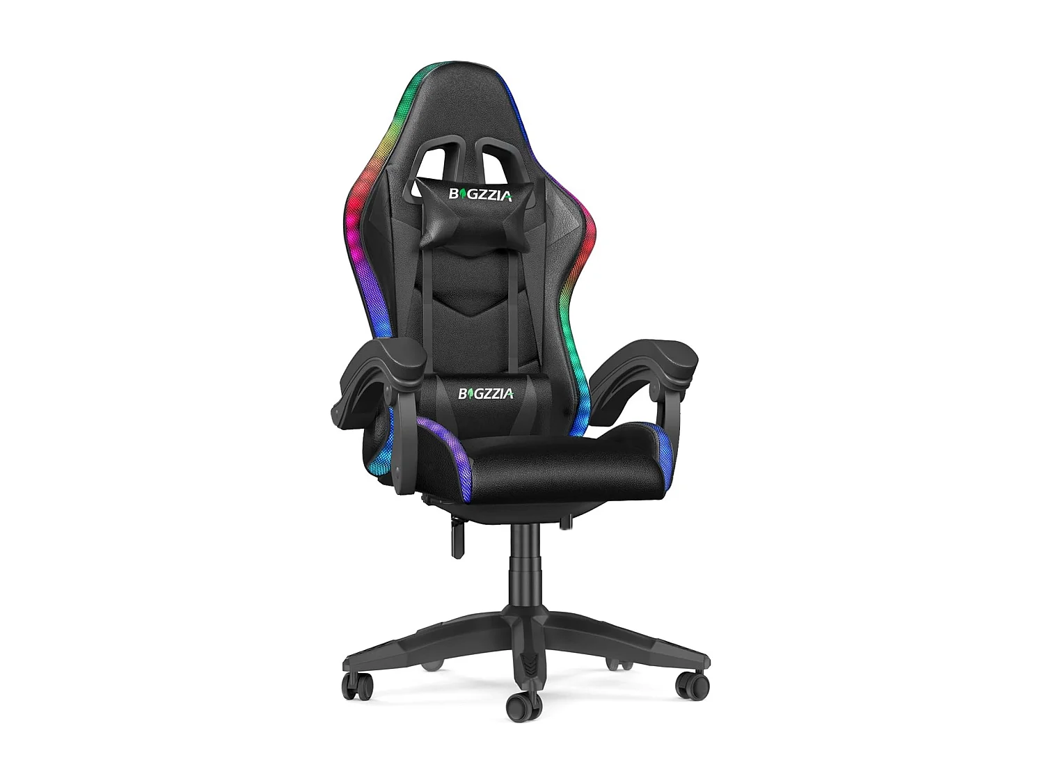 Fauteuil de jeu ergonomique avec effets lumineux LED, dossier réglable en hauteur avec soutien lombaire et appui-tête