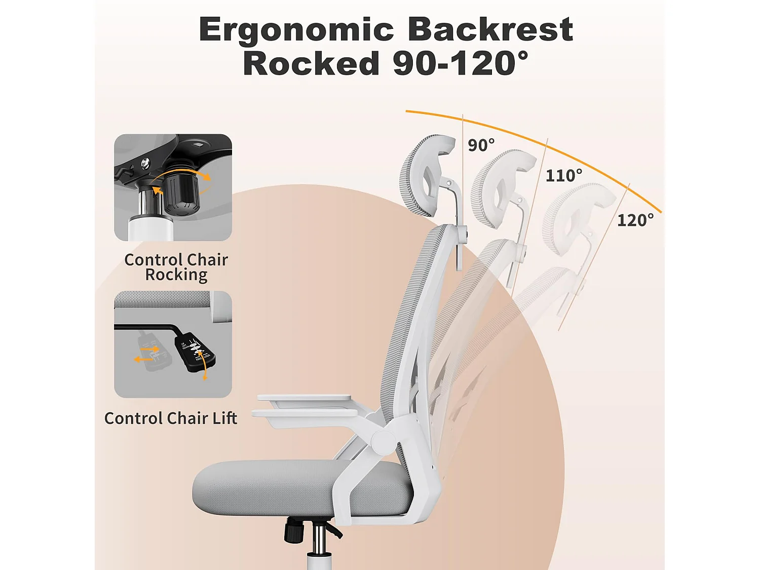 Chaise de bureau à dossier haut en maille, avec appui-tête réglable, accoudoirs rabattables et fonction basculante, pour le travail et les études